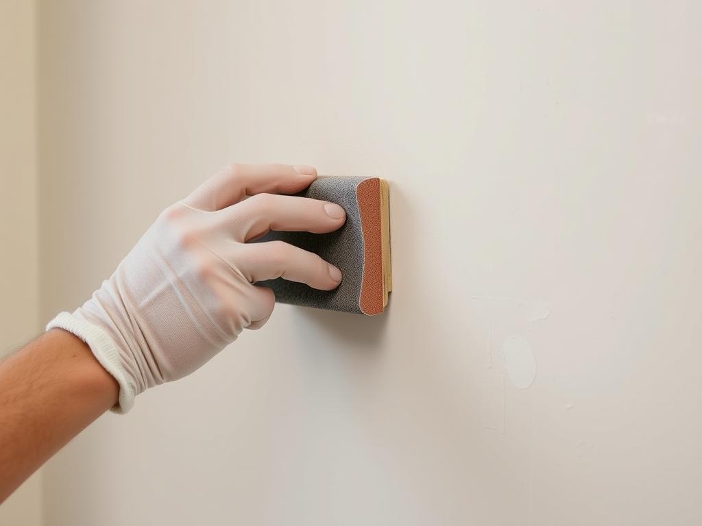 Person sanding a wall in preparation for residential painting Person sanding a wall in preparation for residential painting
