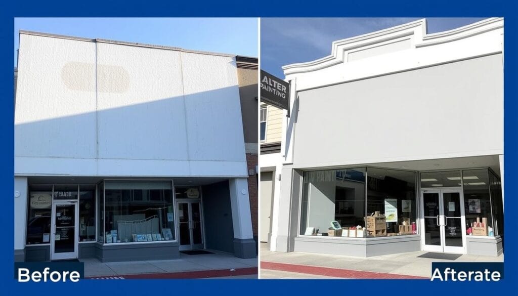 Before and after comparison of a commercial painting project Before and after comparison of a commercial painting project