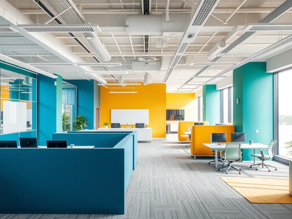 Modern office space with strategic color choices for productivity Modern office space with strategic color choices for productivity